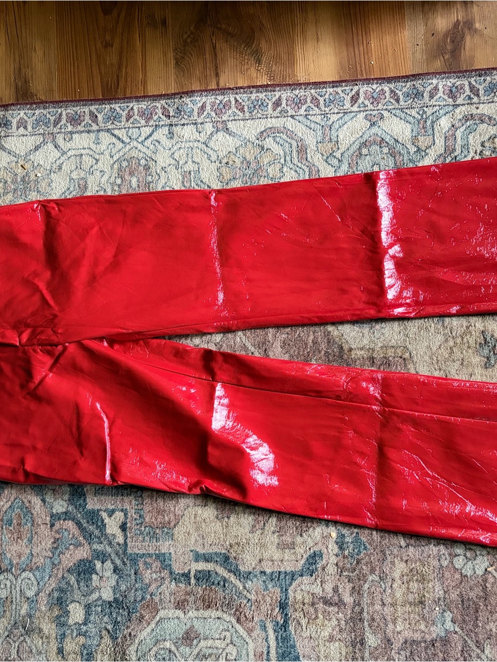 Wide-Leg Shiny leather like Red Pants